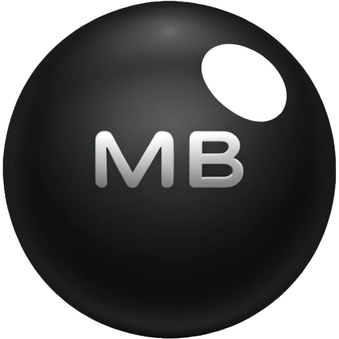 Black Ball with MB written on it emoji