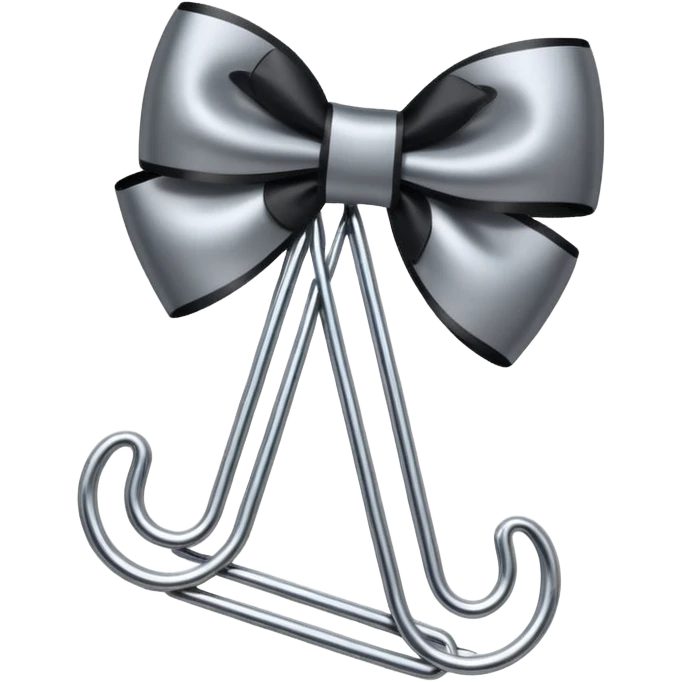 one silver paper clip with a black bow in the middle emoji
