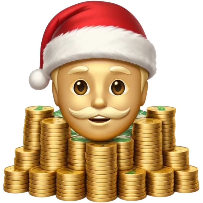 A confident rich emoji face wearing a Santa hat, money stacks, casino vibe, New Year theme, premium 3D emoji style, sharp details, no text, isolated on transparent background emoji