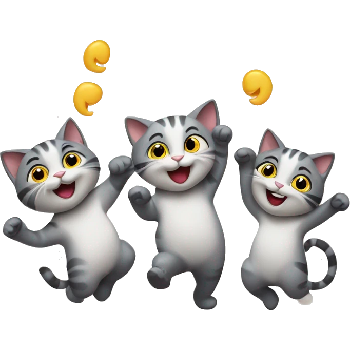 four happy cats dancing emoji