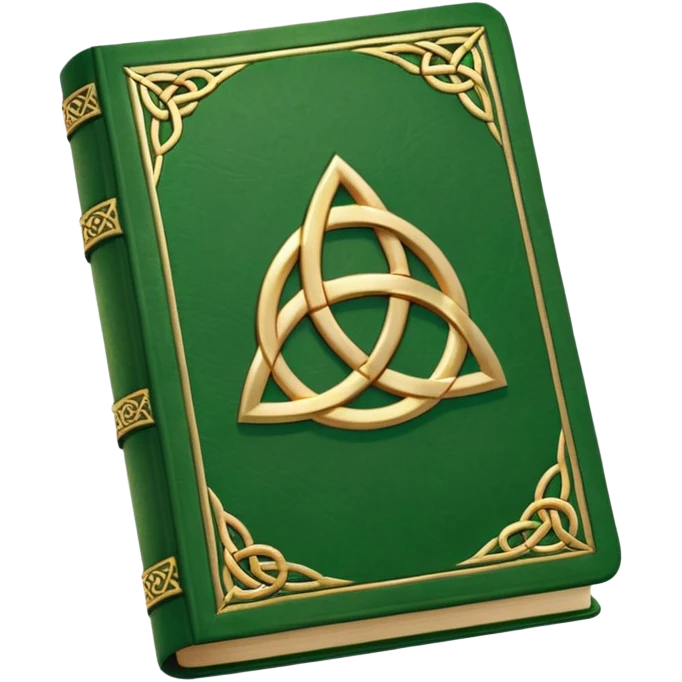 a green closed book with a golden triquetra emoji