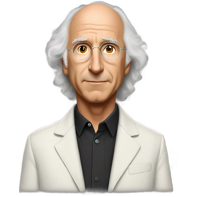 Larry David  in jacket portrait looking like an angel emoji