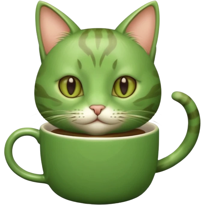 green cat with coffee emoji