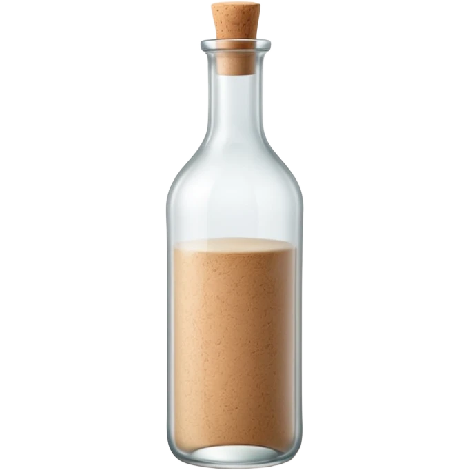 tall slender glass bottle with long neck and simple cork or screw cap, clear or frosted glass with transparent colorless liquid inside, elegant subtly curved silhouette, no label, no fruit, no extras, soft lighting, subtle shadows, emoji scale emoji