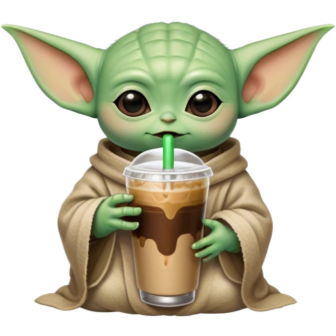 Baby yoda drinking an iced coffee  emoji