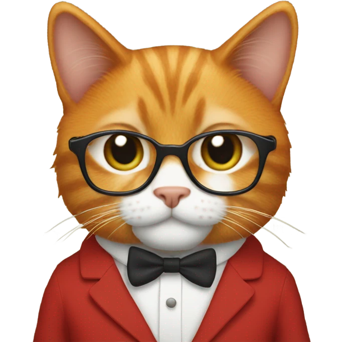 ginger cat with glasses in red suit emoji