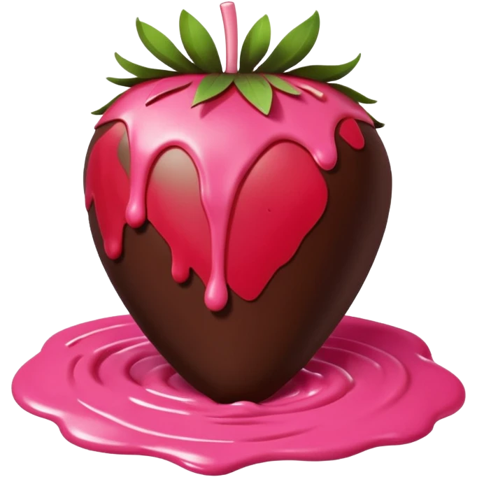 Chocolate covered strawberries with pink sauce drizzled on top emoji