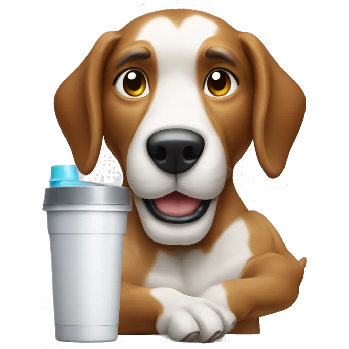 strong dog drinking his whey protein shaker emoji