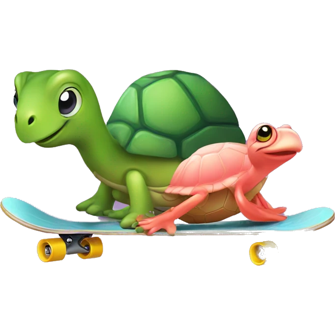 Turtle flamingo and frog on skateboard emoji