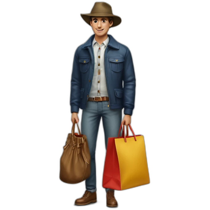 Hyperrealist Preppy hunter spanish with shoping bag emoji