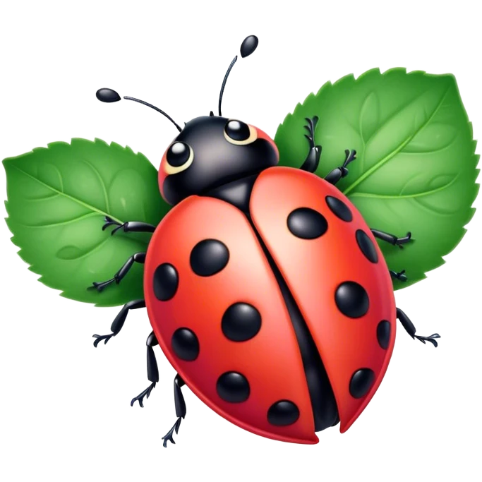 pink ladybug on a leaf with hearts emoji