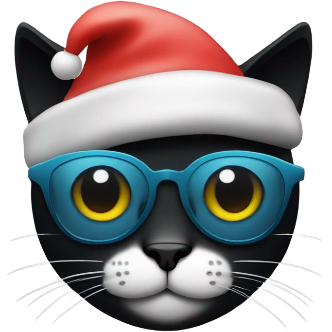 a black cat wearing a christmas hat with thug glasses emoji