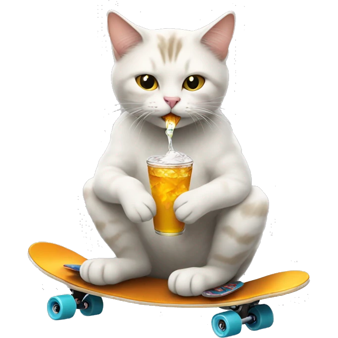 awesome cat drinking soda on a skateboard  emoji