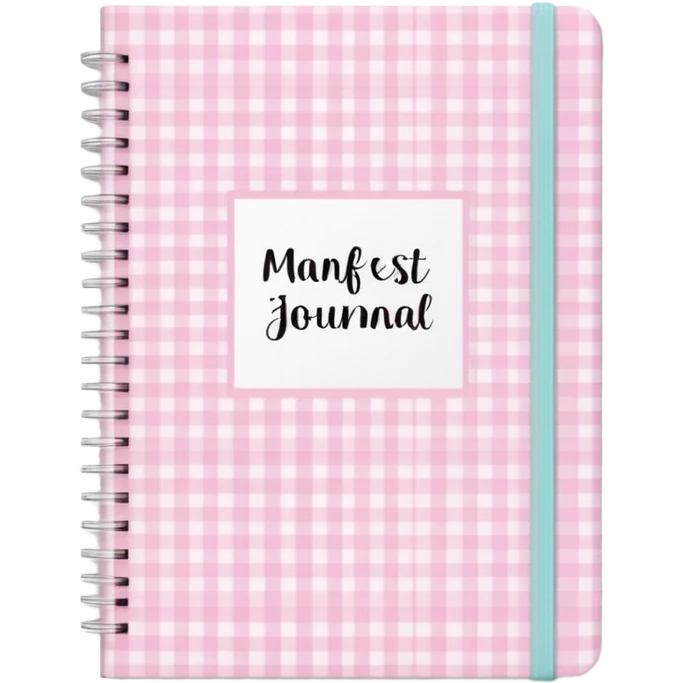 Cute manifest journal cover, pastel pink gingham pattern
Handwritten feminine typography, soft aesthetic, cozy girl vibe
Clean product mockup, minimal shadows, lifestyle stationery style emoji