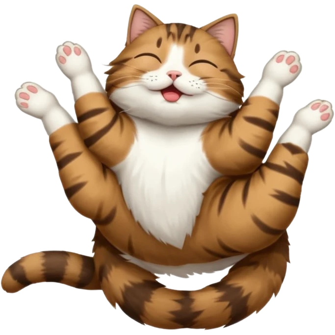 dark brown tabby and white cat in funny positions upside down with eyes closed emoji