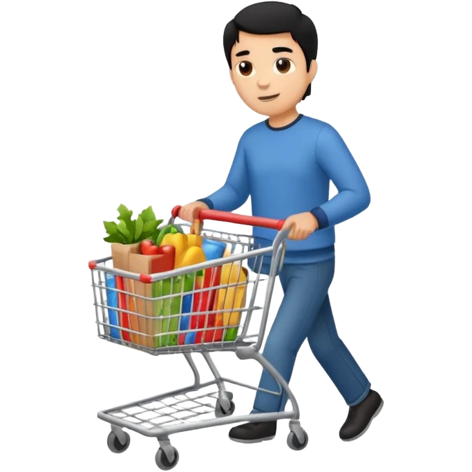 man-with-a-shopping-cart-full-body black hair light brown skin emoji