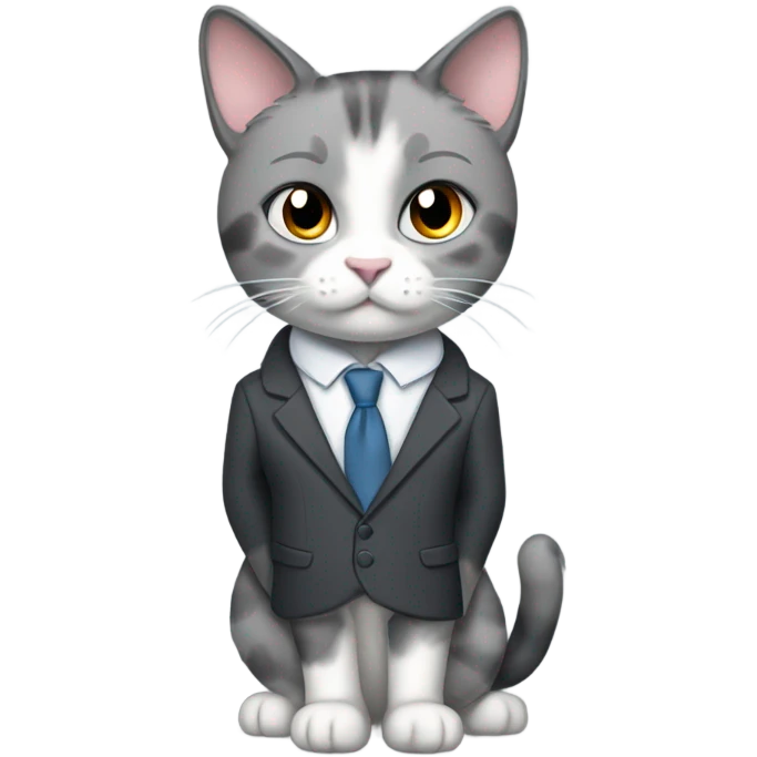 Create me a grey calico cat with a suit  emoji