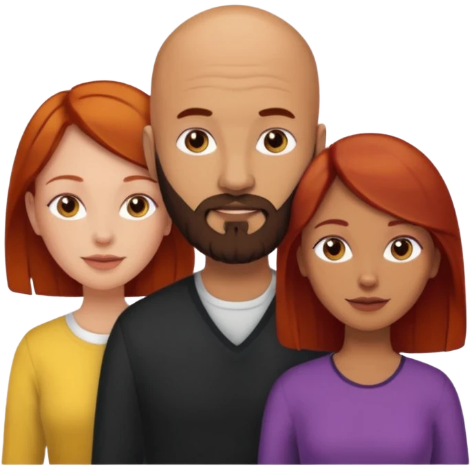 Couple. A bald man with dark brown beard and a girl with light skin. She is a redhead and has dark yellow brown auburn hair. Different skincolor. She has very light skin. emoji