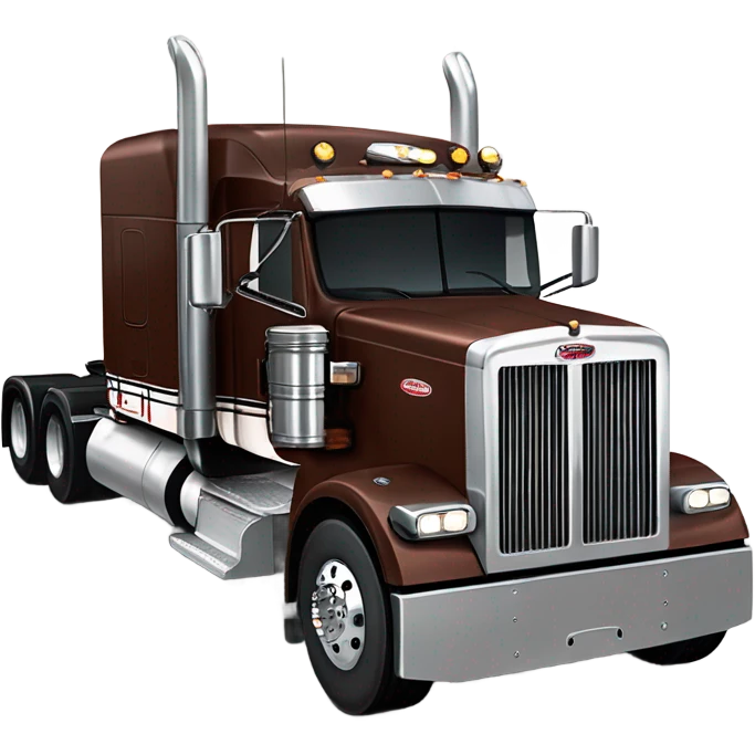 Peterbilt 389 brown cherry with flat top and slash cut exhaust stacks and dual rear tires and flat bumper emoji