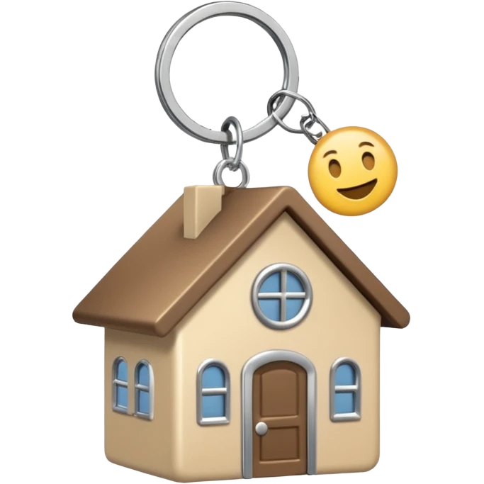 light beige house keychain on a keyring, emoji style, transparent background, minimalistic emoji