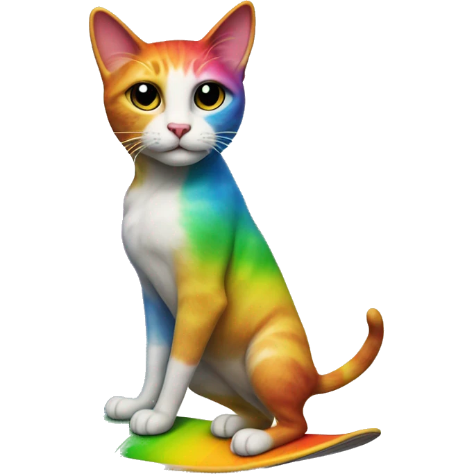 rainbow cat standing on a surfboard emoji