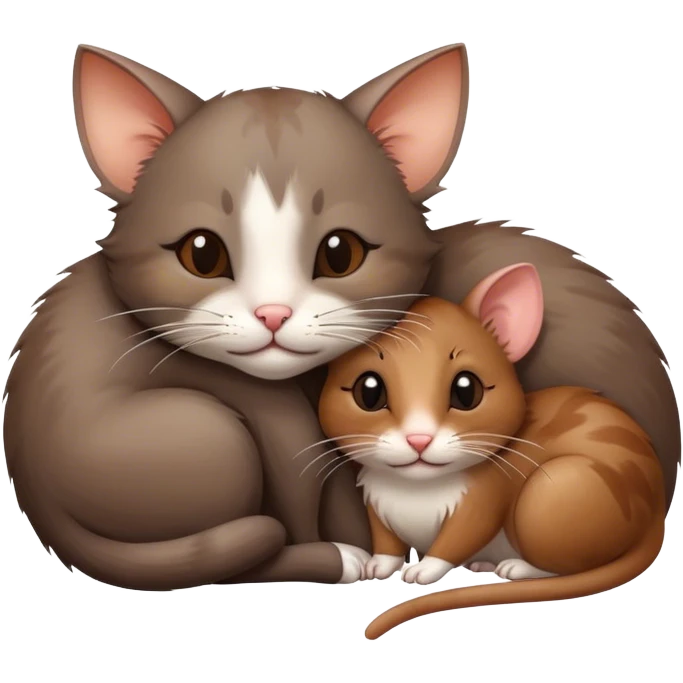 Cat hugs small rat emoji