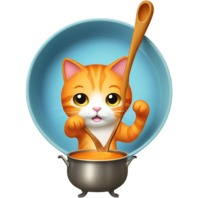 Orange cat stirring soup in a pot emoji | AI Emoji Generator
