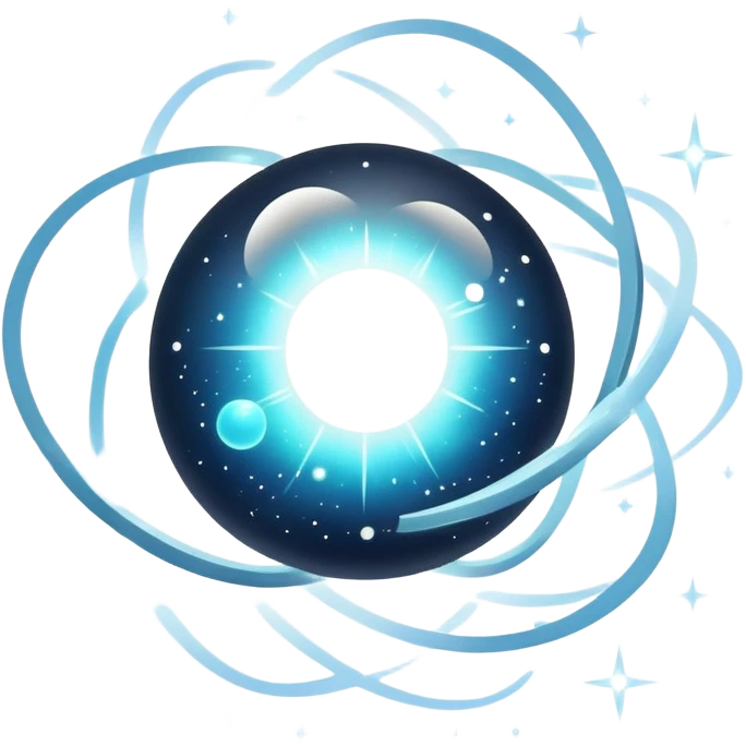 Floating glowing orb with soft radiant rings, surrounded by tiny star-like sparks marking shifting checkpoints in space emoji