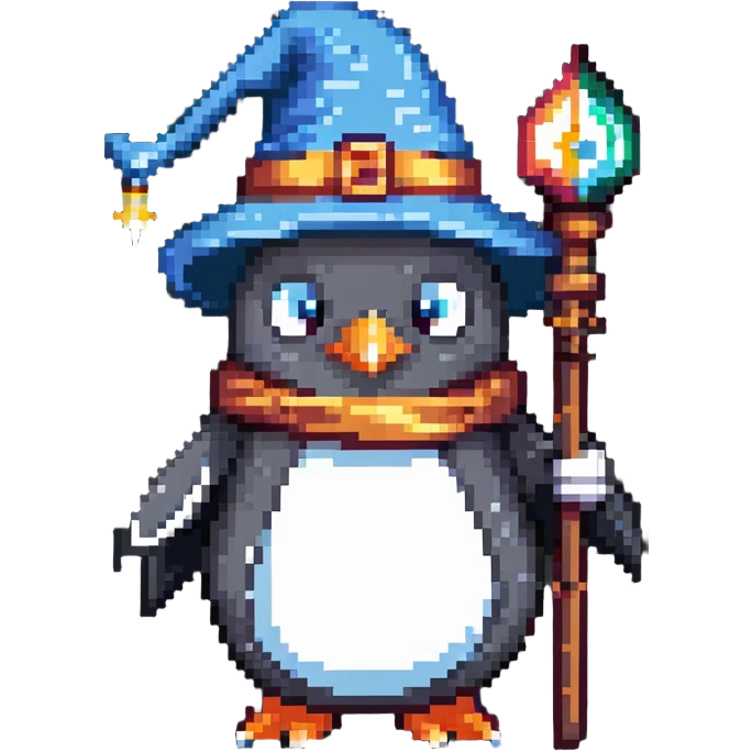 penguin wizard with magic staff emoji