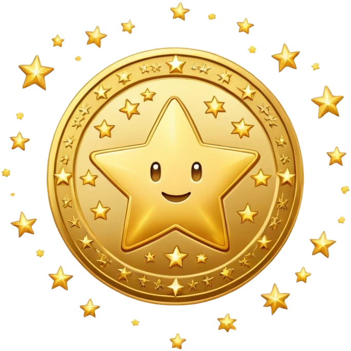 golden coin surrounded by sparkling stars emoji
