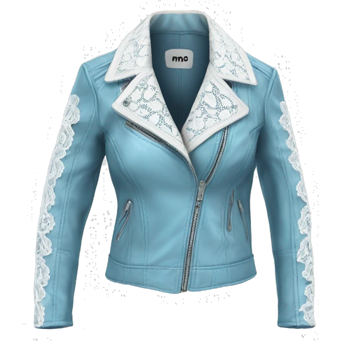 Realistic isolated open womens sky blue leather jacket with white lace. emoji