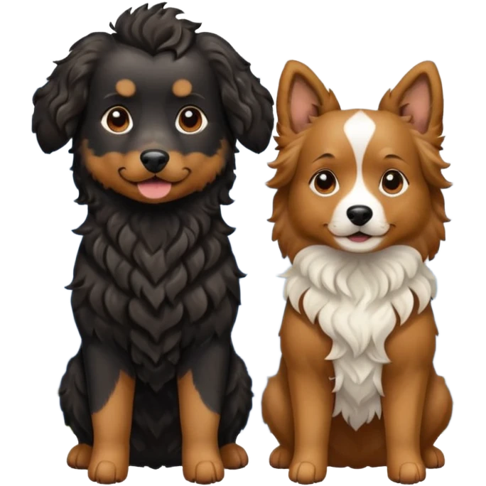 two dogs with wavy hair, one black and one brown with mountains emoji