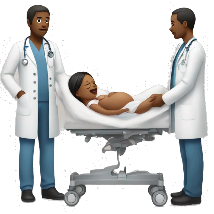 a woman gives birth and doctors stand nearby emoji