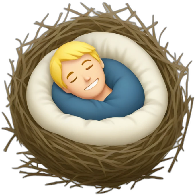 blonde guy sleeping in a bird nest with eggs emoji
