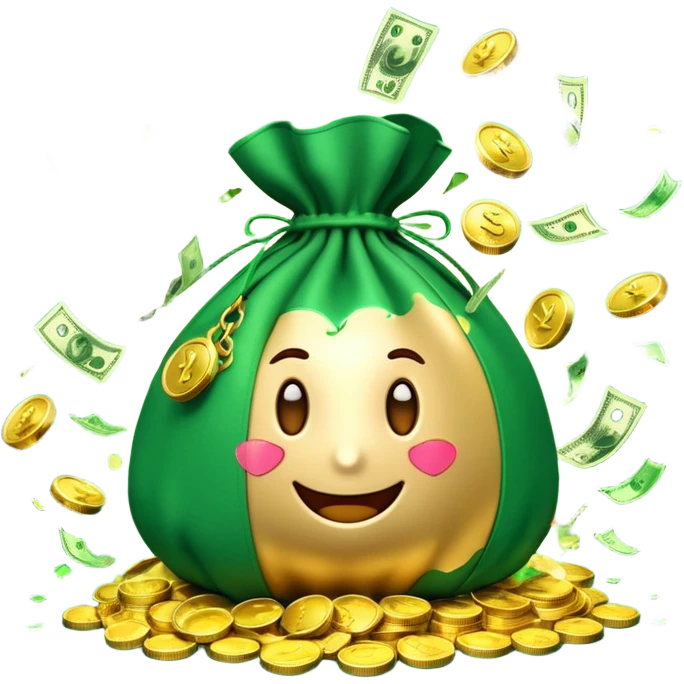 3D emoji style, money bag exploding with cash, casino vibe, dynamic motion, soft glow, high detail, transparent background



 emoji