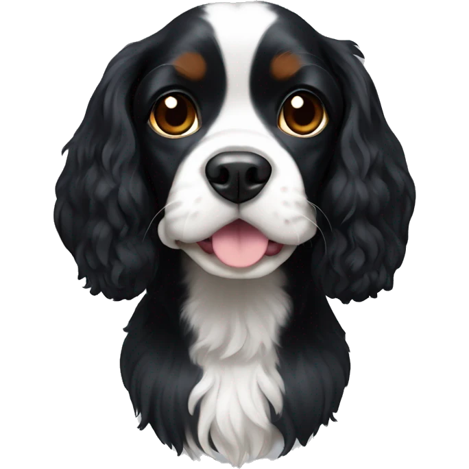 Small completely black cavalier spaniel with white on chest emoji