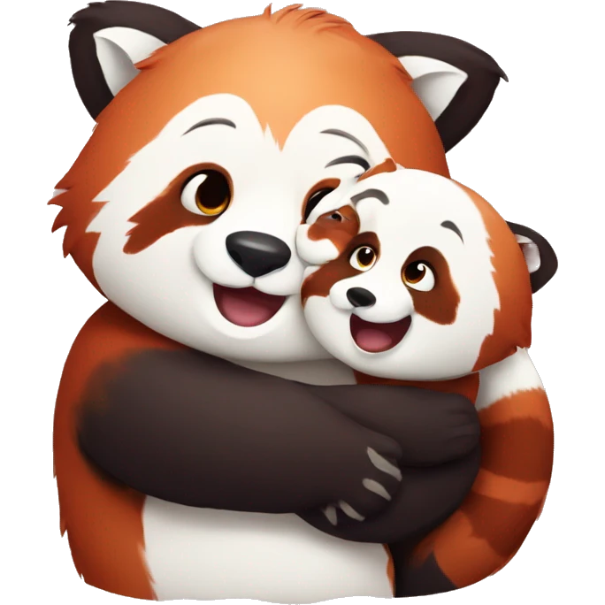 Red panda hugs white bear emoji