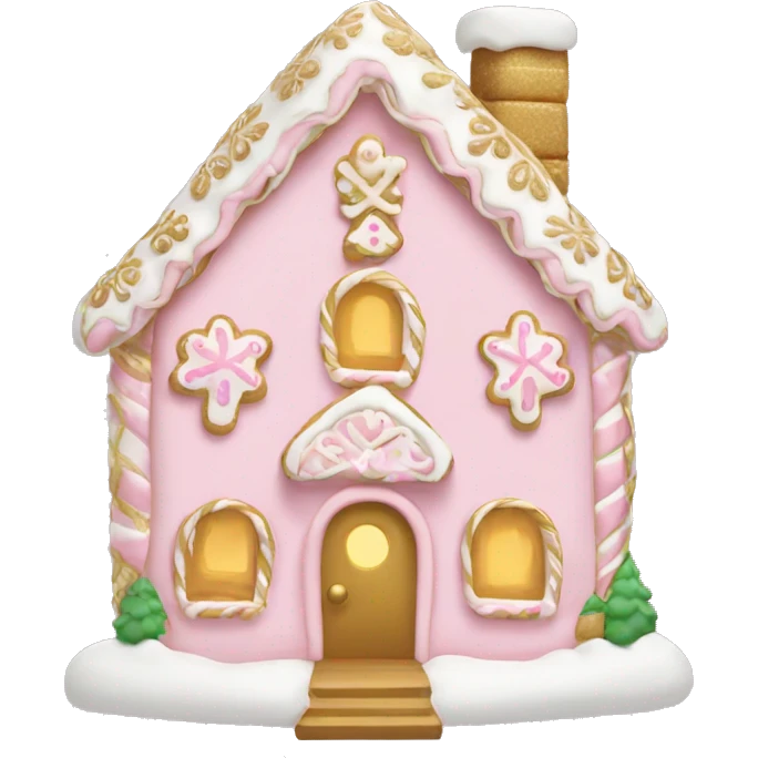 light pink and gold and white gingerbread house emoji