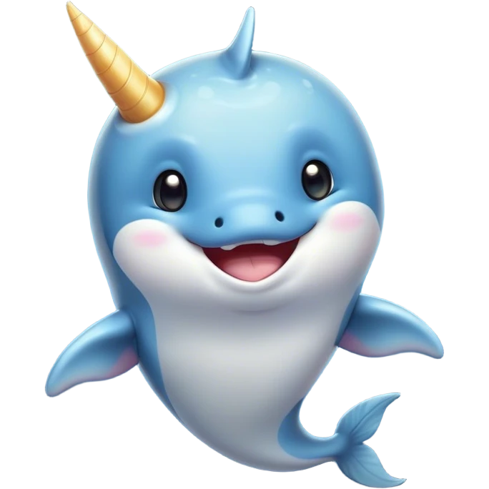 Cinematic Comical Cute Narwhal Portrait Emoji, Head tilted dramatically with an exaggeratedly amused expression, featuring a uniquely curved tusk, a sleek body with wide, comically expressive eyes brimming with playful disbelief, Simplified yet hilariously expressive features, highly detailed, glowing with a slightly sassy oceanic glow, high shine, dramatic yet playful, stylized with an air of cheeky marine mischief, soft glowing outline, capturing the essence of a meme-worthy cute narwhal that looks ready to side-eye its way into viral fame! emoji