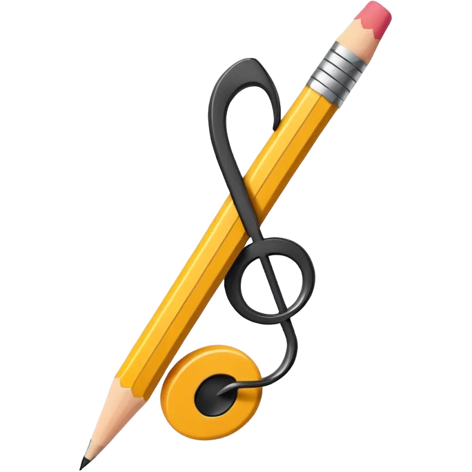 Minimalistic flat vector icon, iOS style, thin black contour on white background. Musical note with a pencil crossing it. Clean, no text, no shadows emoji