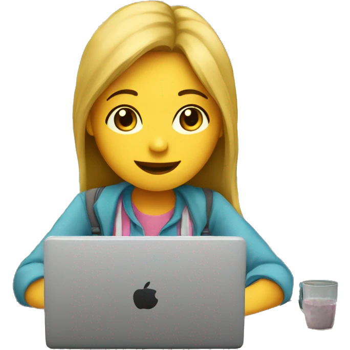a girl in front of laptop doing lessons emoji