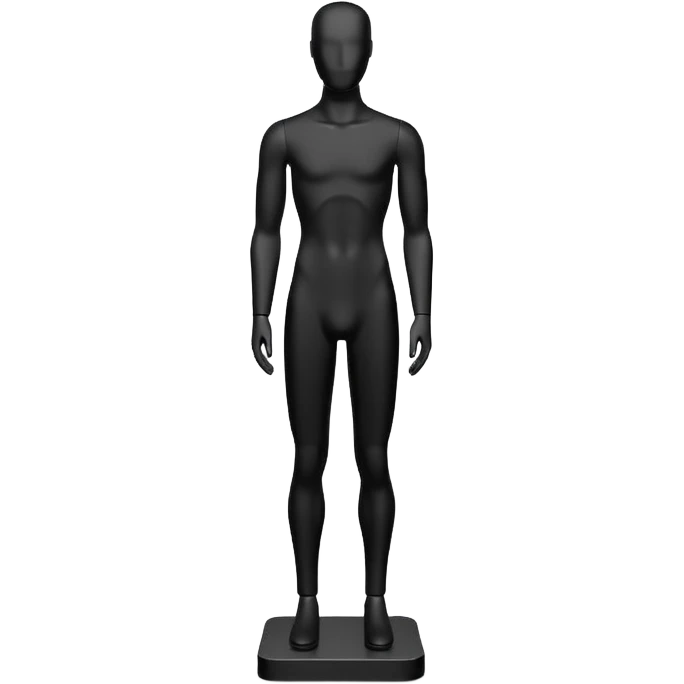 Minimalistic flat vector icon, iOS style, thin black contour on white background. Matte black mannequin in front of in 3D monochrome style. emoji