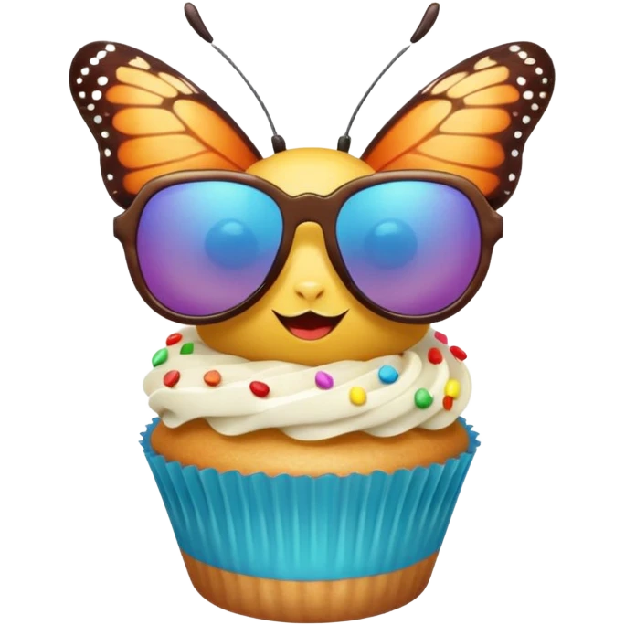 Butterfly wearing sunglasses and with cupcake emoji