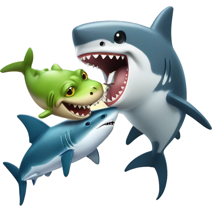 do a dog biting a shark wile the shark has a frog in its mouth  emoji