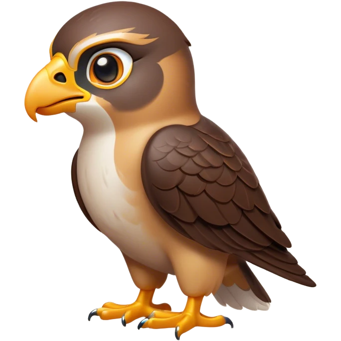 Cinematic Cute Falcon Portrait Emoji, Head tilted playfully and inquisitively, featuring a sleek, agile form with a delicately curved beak and round, sparkling eyes full of spirited charm, Simplified yet irresistibly adorable features, highly detailed, glowing with a warm, inviting glow, high shine, affectionate and lively, stylized with a touch of whimsical aerial grace, soft glowing outline, capturing the essence of a mischievous yet endearing falcon that seems as if it could dart out of the screen into your heart! emoji