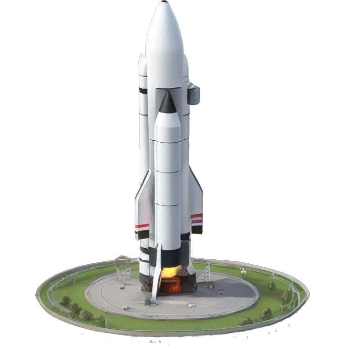 birds eye view of rocket landing pad with rocket on emoji