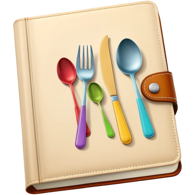 Colorful closed recipe book with a fork and spoon symbol on the cover, cookbook icon emoji