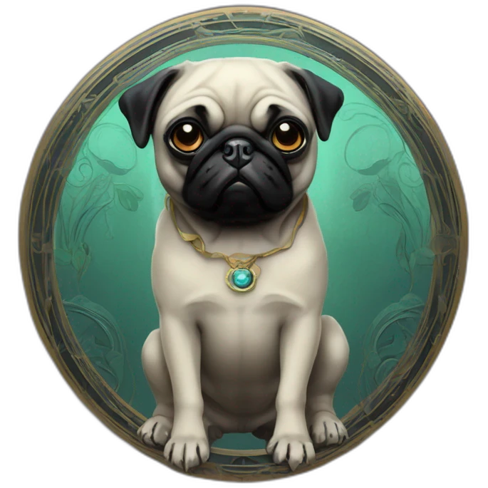 A cyberpunk black pug in Art Nouveau style during 1910 emoji