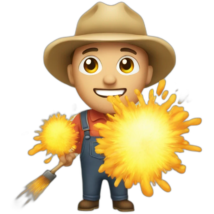 An exploding farmer emoji