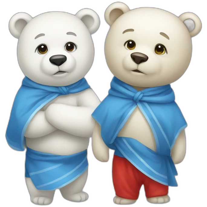 A white bear in red clothe and a white bear in blue clothe blue emoji